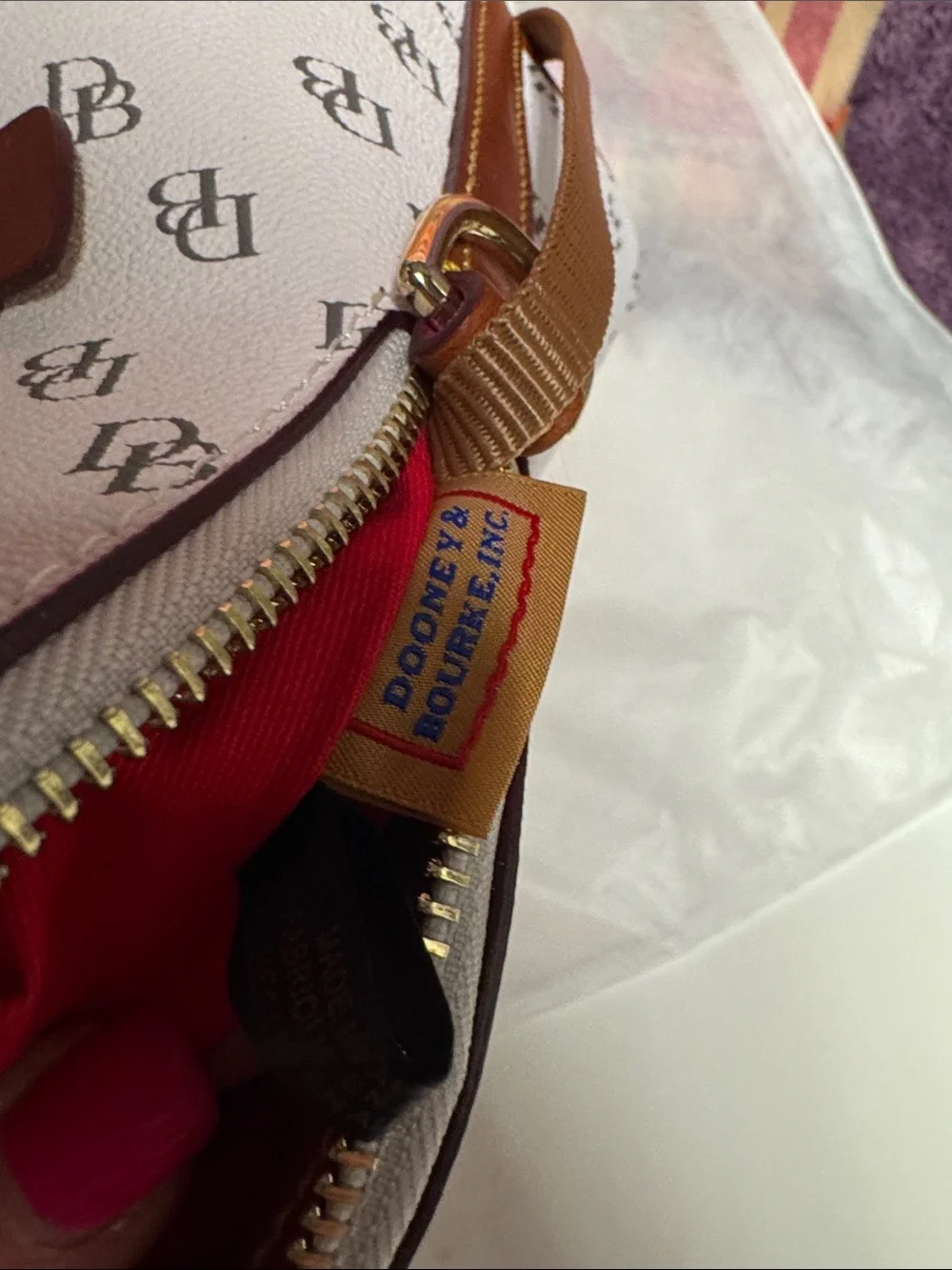 Dooney & Bourke White Satchel with Caramel Trim